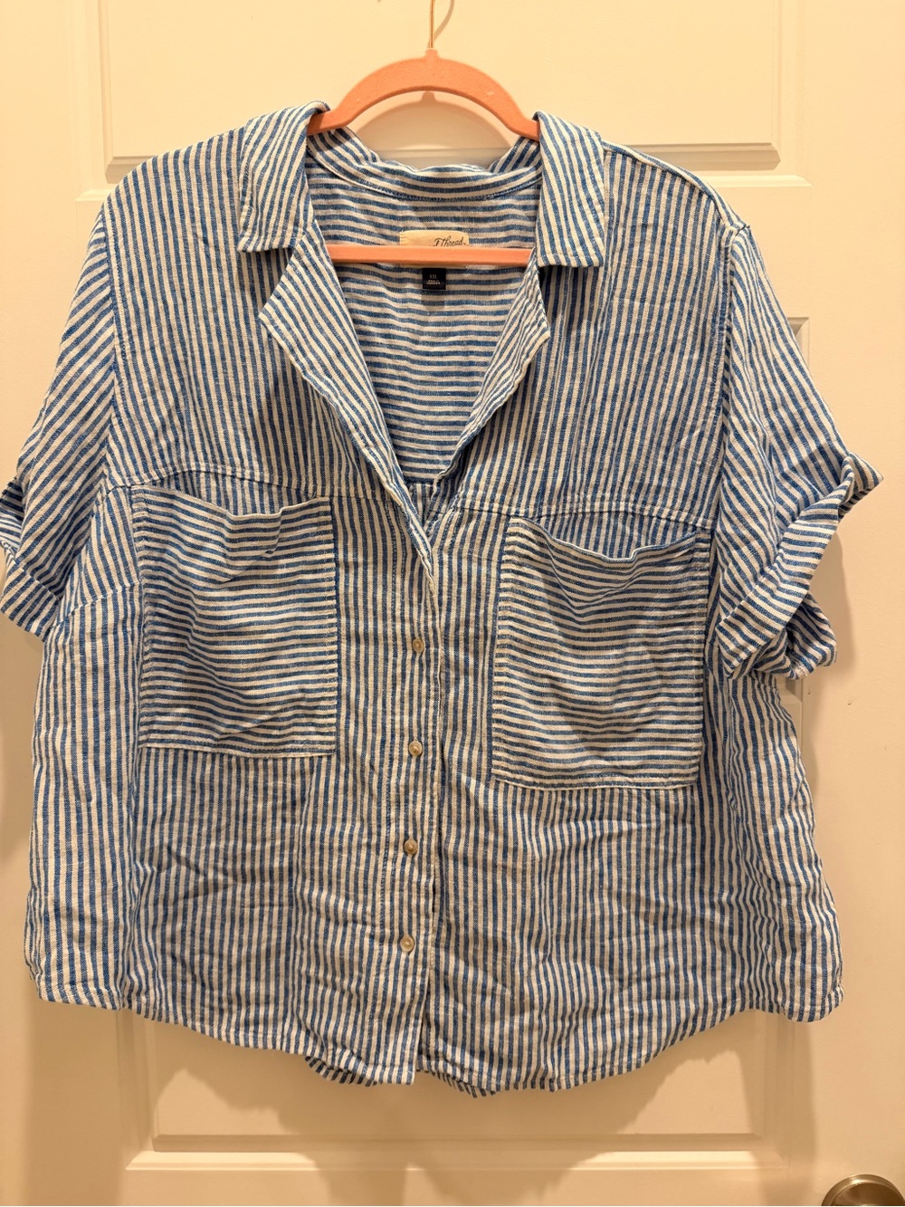 Universal Thread Blue and White Striped Button-Up Shirt Size XXL